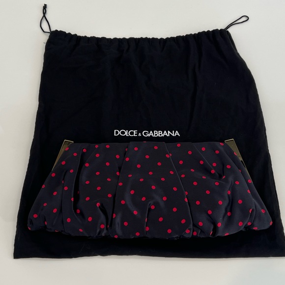 DOLCE & GABBANA BLACK AND RED POLKA DOT HARD GOLD CASE CLUTCH NWOTS! - Picture 4 of 17